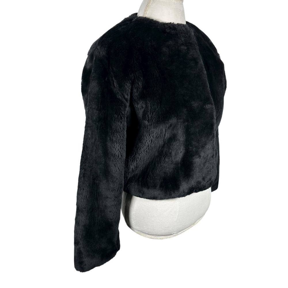 Duffel Outdoor Black Faux Fur Plush Jacket Bolero Crop Cozy Soft Winter Size S - Picture 5 of 11